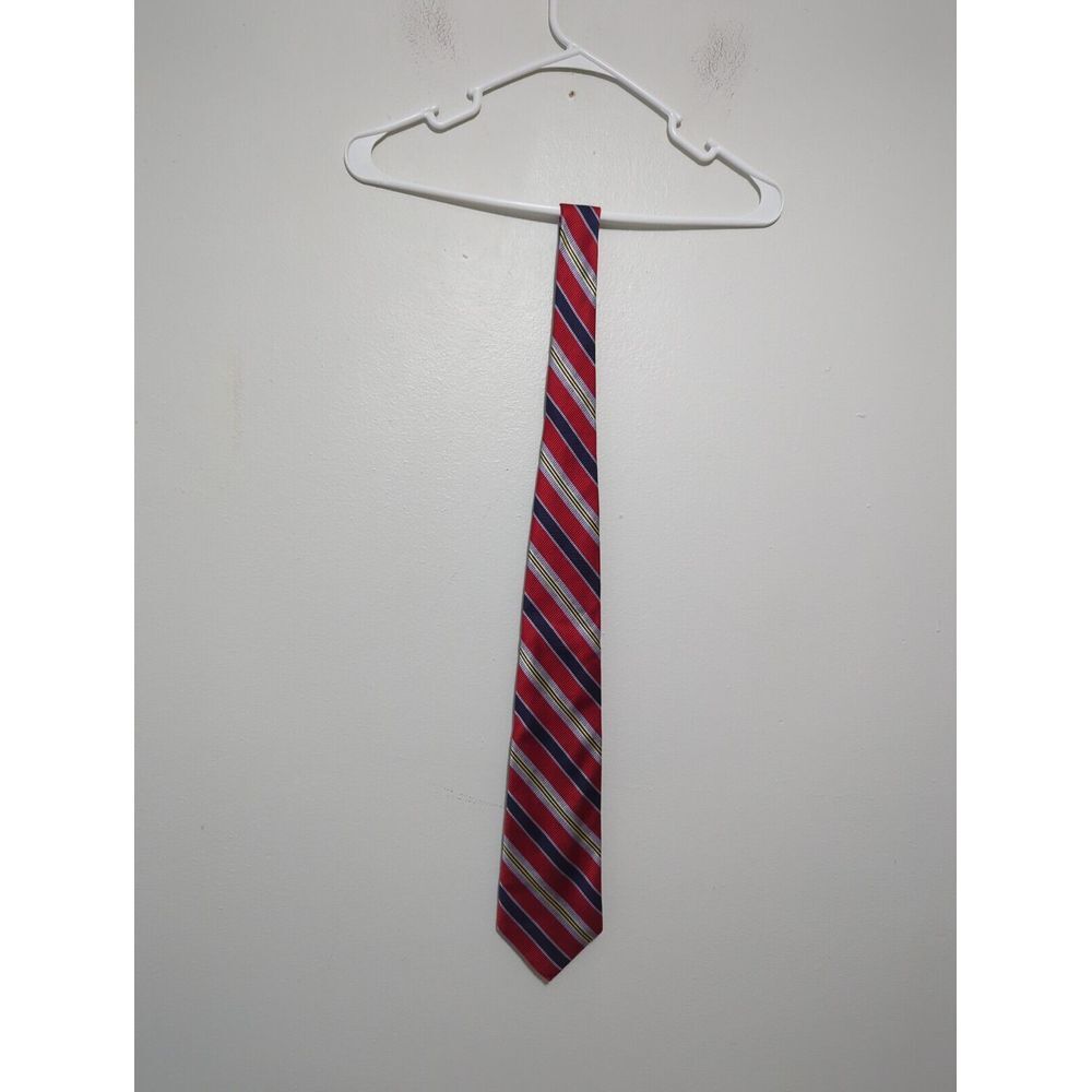 Robert Talbott Best of Class Silk Necktie Red Navy Blue Gold Striped Made in USA